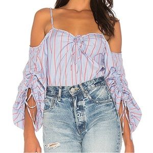 Parker Womens Off the Shoulder Striped Blouse Blue Size XS
